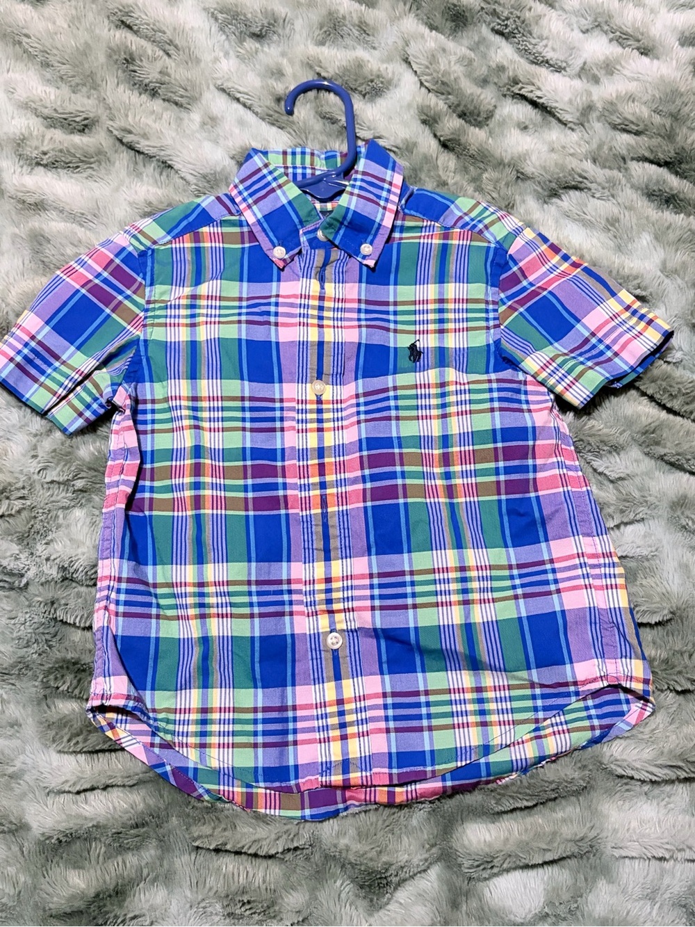 Polo by Ralph Lauren Blue and Pink Plaid Short-Sleeve Button-Down Shirt